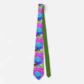 Blaurosa funky Retro-Sonnenblumen Foto Krawatte (Vorderseite)