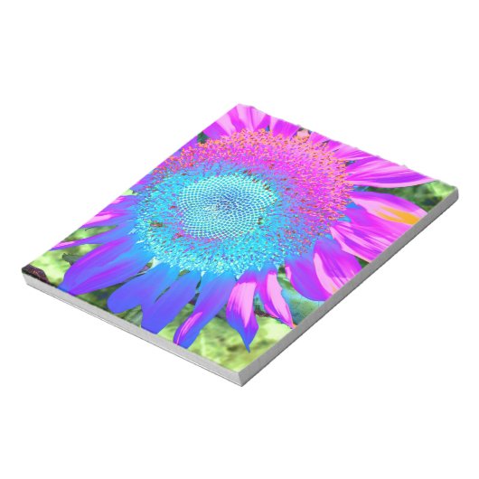 Blaurosa funky Retro-Sonnenblumen Foto Notizblock (Rotiert)