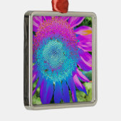 Blaurosa funky Retro-Sonnenblumen Foto Ornament Aus Metall (Rechts)