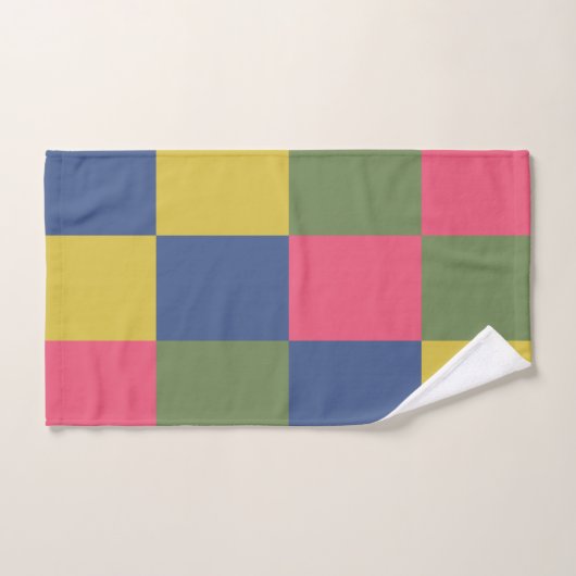 Blaurosa, gelb-grüne Schachbrett Badhandtuch Set (Handtuch)