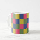 Blaurosa, gelb-grüne Schachbrett Kaffeetasse (Vorderseite Links)