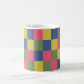 Blaurosa, gelb-grüne Schachbrett Kaffeetasse (Mittel)