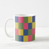Blaurosa, gelb-grüne Schachbrett Kaffeetasse (Links)