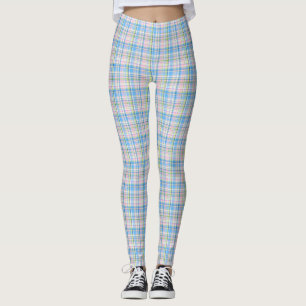 Blaurosa Gelb Welpe Kariert Madras Tartan Leggings