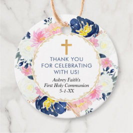 Blaurosa-gelbe Blütenzunge erste Kommunionentaufe Geschenkanhänger