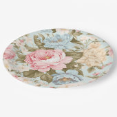 Blaurosa gelbe, florale Papierplatte Pappteller (Schrägansicht)