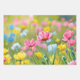 Blaurosa Gelbe Wilde Blume Feld 2025 Geschenkpapier Set