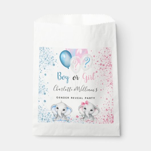 Blaurosa Glitzer Elefanten Geschlecht offenbaren P Geschenktütchen (Vorderseite)