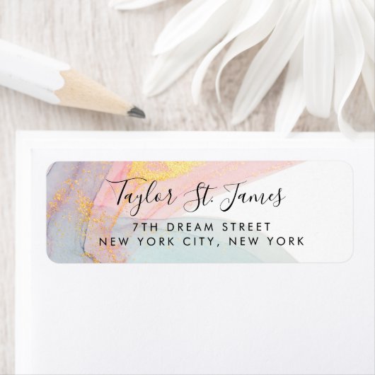 Blaurosa Goldkalligrafie Wasserfarbe (Insitu)