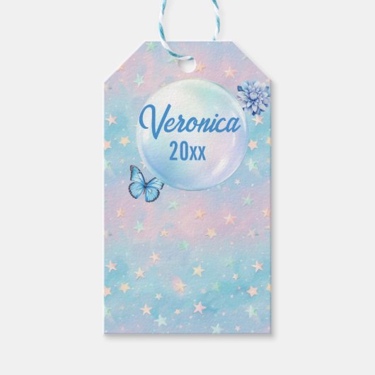 Blaurosa Gradient Starry Hintergrund Geschenkanhänger (Vorderseite)