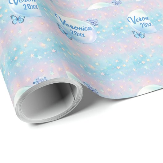 Blaurosa Gradient Starry Hintergrund Geschenkpapier (Rolleneckpunkt)