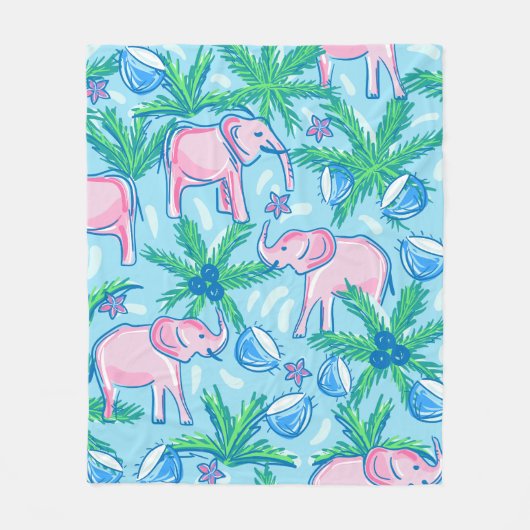 Blaurosa Grüner Preppy-Elefant Fleecedecke (Vorderseite)