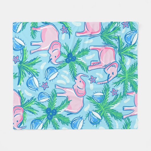 Blaurosa Grüner Preppy-Elefant Fleecedecke (Vorderseite (Horizontal))