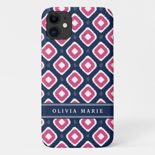 Blaurosa Ikat-Mod-Muster mit Namen Case-Mate iPhone Hülle (Rückseite)