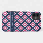 Blaurosa Ikat-Mod-Muster mit Namen Case-Mate iPhone Hülle (Rückseite (Horizontal))
