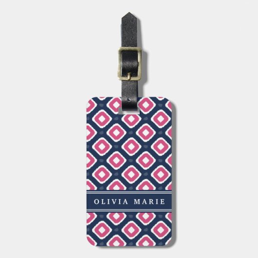Blaurosa Ikat-Mod-Muster mit Namen Gepäckanhänger (Vorderseite vertikal)