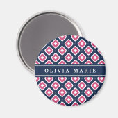 Blaurosa Ikat-Mod-Muster mit Namen Magnet (Vorderseite/Rückseite)