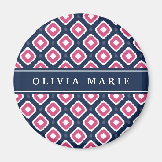 Blaurosa Ikat-Mod-Muster mit Namen Magnet (Vorne)
