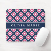 Blaurosa Ikat-Mod-Muster mit Namen Mousepad (Mit Mouse)