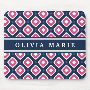 Blaurosa Ikat-Mod-Muster mit Namen Mousepad