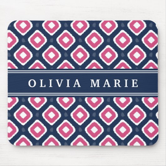 Blaurosa Ikat-Mod-Muster mit Namen Mousepad (Vorne)