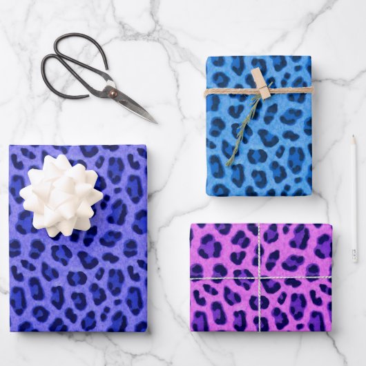Blaurosa Leopard-Leopard-Muster Geschenkpapier Set (Vorderseite)
