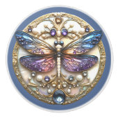 Blaurosa Libelle Perlen Wertvolle Steine Keramikknauf (Vorderseite)