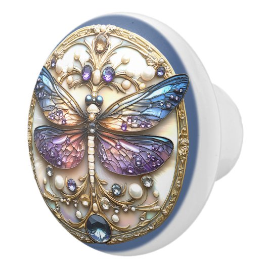 Blaurosa Libelle Perlen Wertvolle Steine Keramikknauf (Rechts)