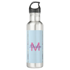 Blaurosa Lila, moderne Monogramm-Vorlage Edelstahlflasche