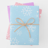 Blaurosa Lila Schneeflocken Geschenkpapier Set (Beispiel)