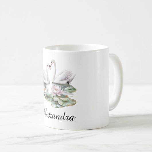 Blaurosa Lotus Blume Swans Kaffeetasse (VorderseiteRechts)