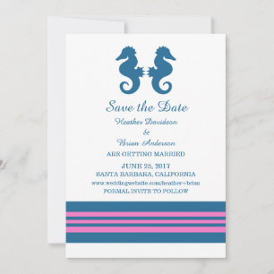 Blaurosa Nautisches Seepferd Save the Date einlade Einladung