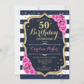 Blaurosa Navy Foto 50. Geburtstag Einladung (Vorderseite)