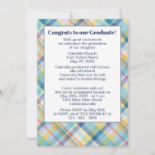 Blaurosa Orange Gelber Tartan Karierter Abschluss Ankündigung (Rückseite)