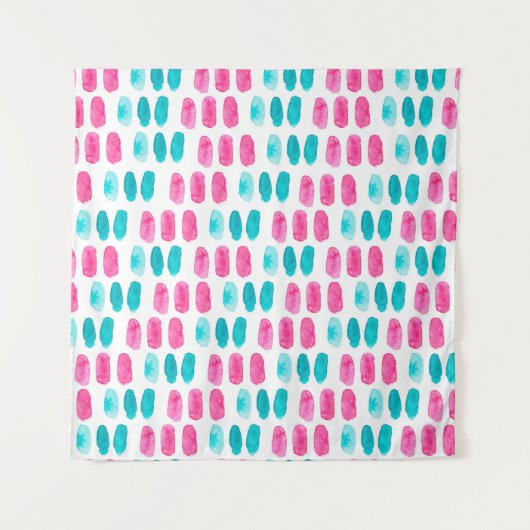 Blaurosa Pinselstriche. Abstraktes Malmuster Wandteppich (Vorderseite)