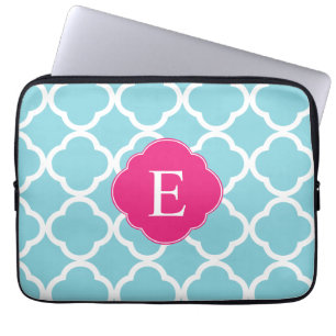Blaurosa Quatrefolienmonogramm Laptopschutzhülle
