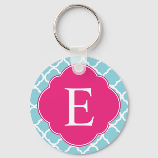 Blaurosa Quatrefolienmonogramm Schlüsselanhänger (Vorderseite)