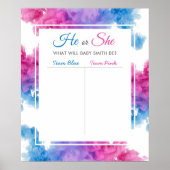 Blaurosa Rauch Baby Gender Reveal Party Abstimmung Poster (Vorne)