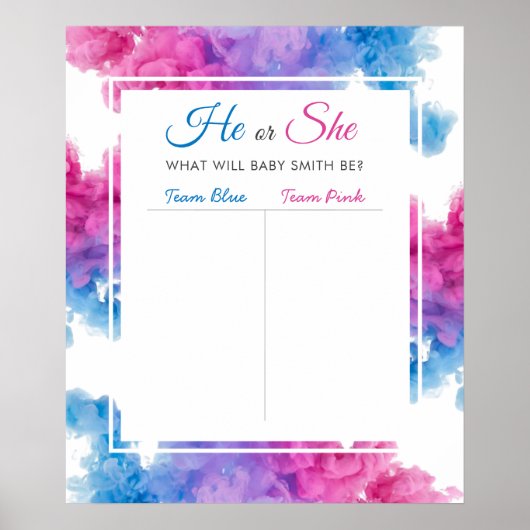 Blaurosa Rauch Baby Gender Reveal Party Abstimmung Poster (Vorne)
