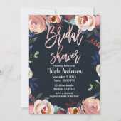 Blaurosa Rose Gold Floral Trendy Brautparty Einladung (Vorderseite)