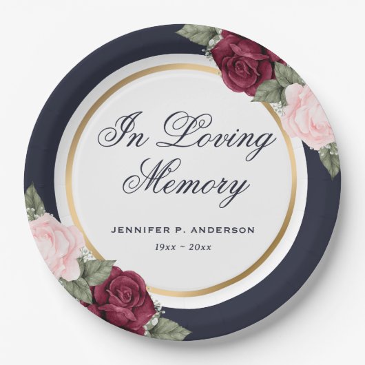 Blaurosa Rote Wasserfarbe Gedenkfeier Beerdigung Pappteller (Vorderseite)