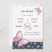Blaurosa Schmetterlinge Save the Date Karte (Vorderseite)