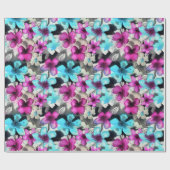 Blaurosa Schwarz Blume Muster Geschenkpapier (Flach)
