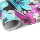 Blaurosa Schwarz Blume Muster Geschenkpapier (Rolleneckpunkt)