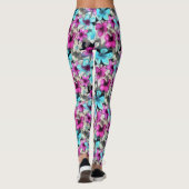 Blaurosa Schwarz Blume Muster Leggings (Rückseite)