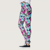 Blaurosa Schwarz Blume Muster Leggings (Links)