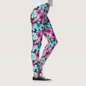 Blaurosa Schwarz Blume Muster Leggings (Rechts)
