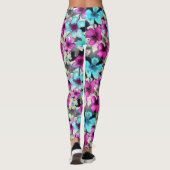 Blaurosa Schwarz Blume Muster Leggings (Rückseite)