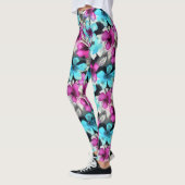 Blaurosa Schwarz Blume Muster Leggings (Links)