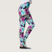 Blaurosa Schwarz Blume Muster Leggings (Rechts)